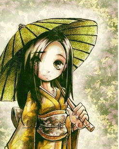 Anime With Umbrella. Green Glitter