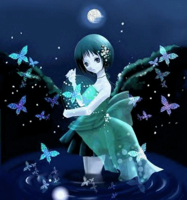 Innocent Anime In Water Surrounding Glitter